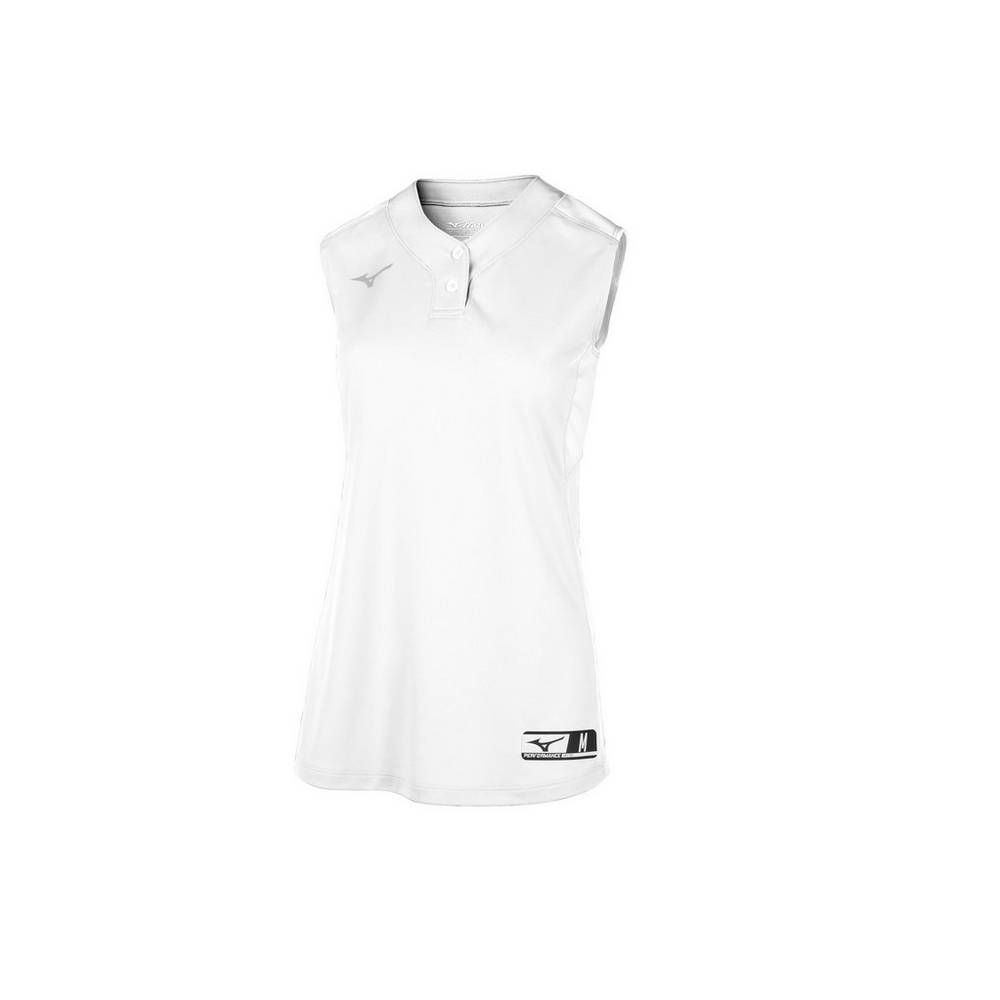 Maglia Mizuno Softball Aerolite 2-Button Sleeveless Donna - Bianche - 45603-WRTA